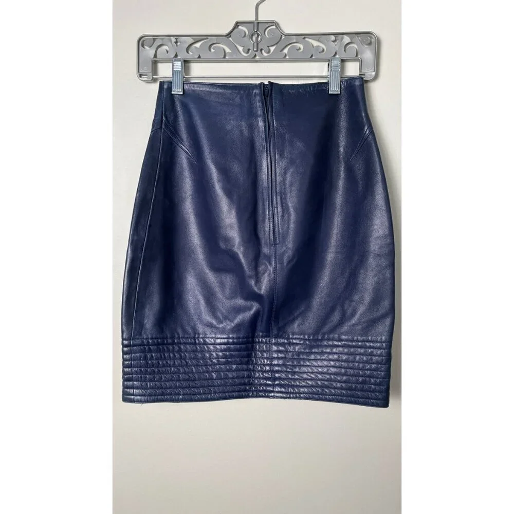 CLAUDE MONTANA LEATHER PUNK MINI SKIRT 24 - Picture 3 of 5